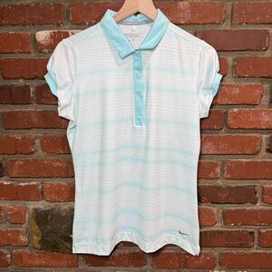 Nike Golf Tour Performance Dri-Fit Teal and White Polo Shirt Women's Size Medium